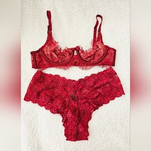 Victorias Secret Very Sext Unlined Demi Red Lace Lingerie Set